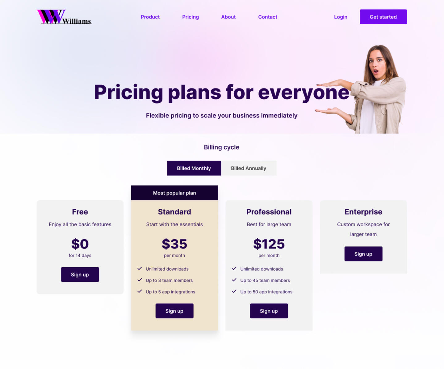 Pricing section